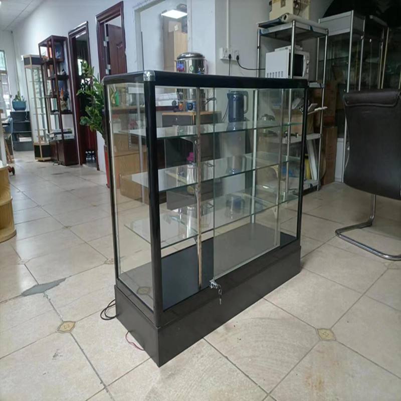 金色与红木纹色铝合金玻璃展示柜 工艺与品味的双重诠释